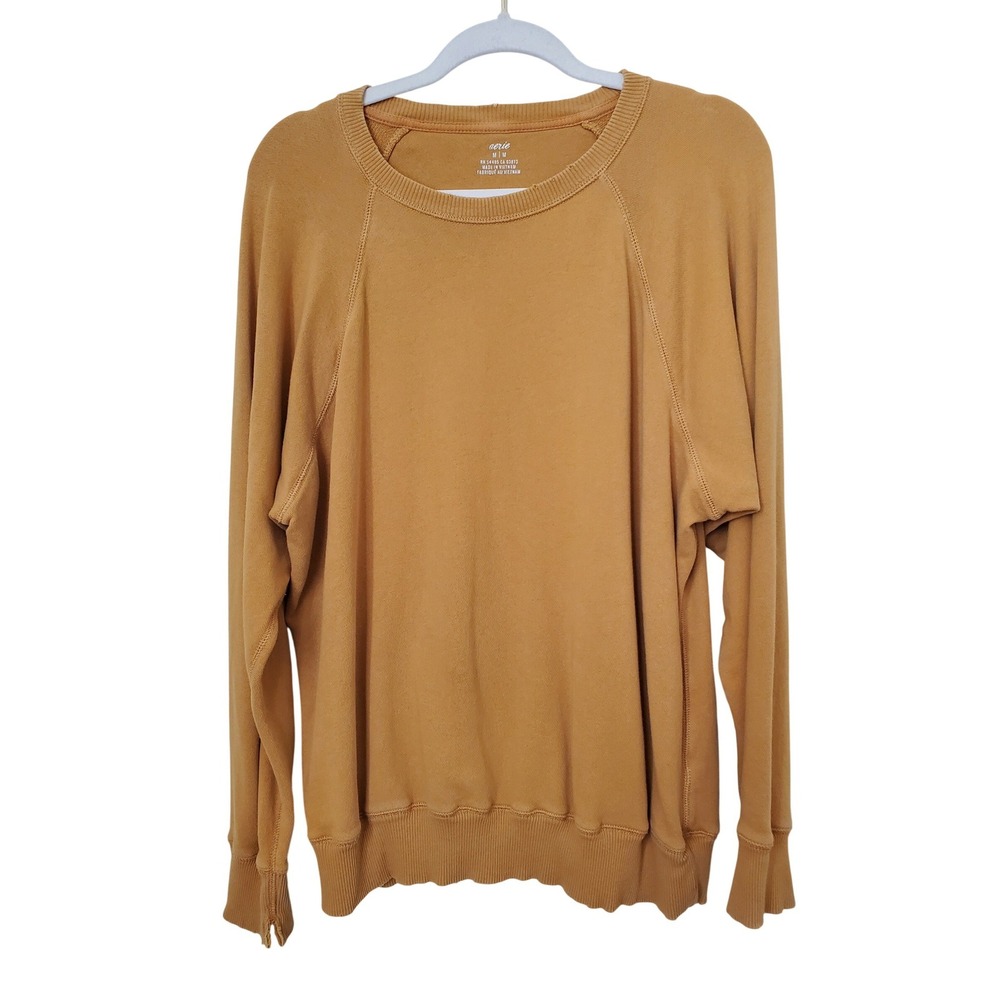 Aerie Womens Mustard Yellow Cotton French Terryβ Raglan Sweatshirt M Distressed